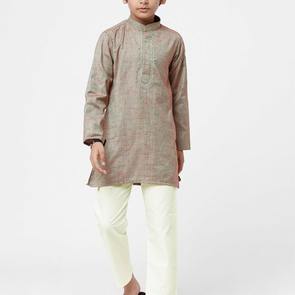Boys Best Grey Kurta With Cream Pyjama Set