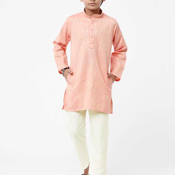 Boys Best Pink Kurta With Cream Pyjama Set