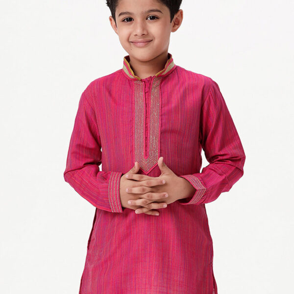 Boys Emerald Full Sleeves Dark Pink Kurta