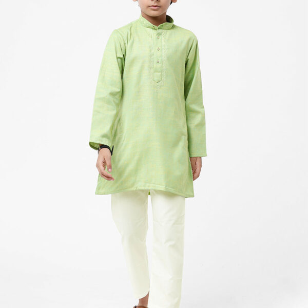 Boys Best Green Kurta With Cream Pyjama Set