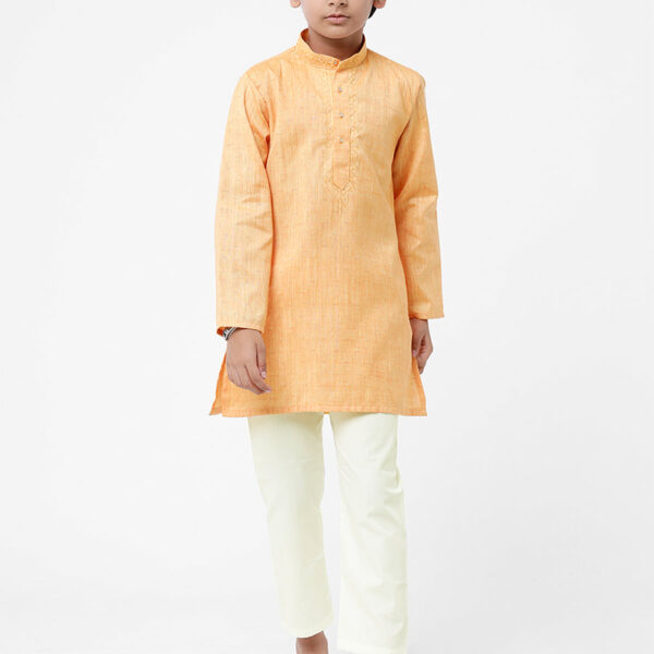 Boys Best Orange Kurta With Cream Pyjama Set