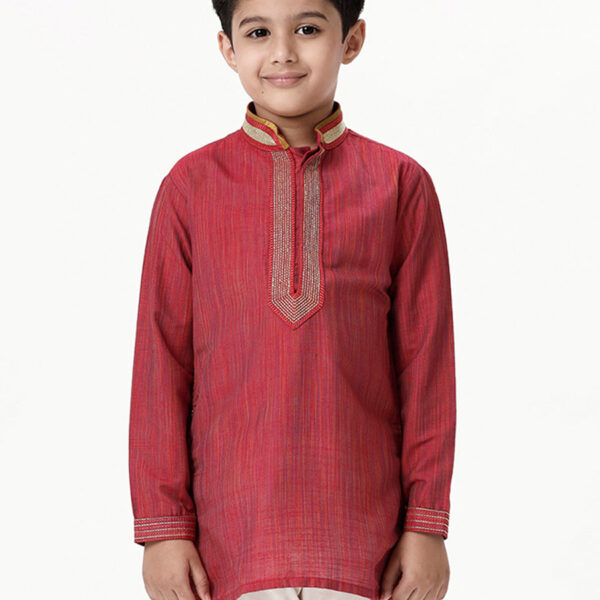 Boys Emerald Full Sleeves Red Kurta