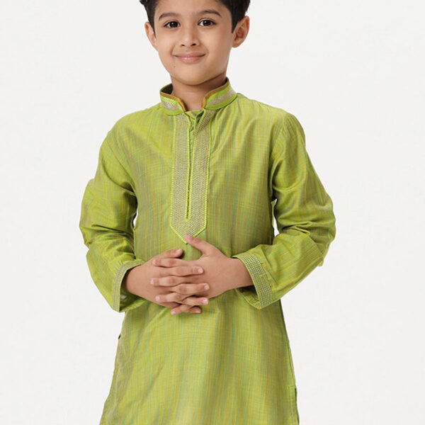 Boys Emerald Full Sleeves Parrot Green Kurta