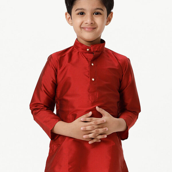 Boys Full Sleeves Red Shiny Kurta