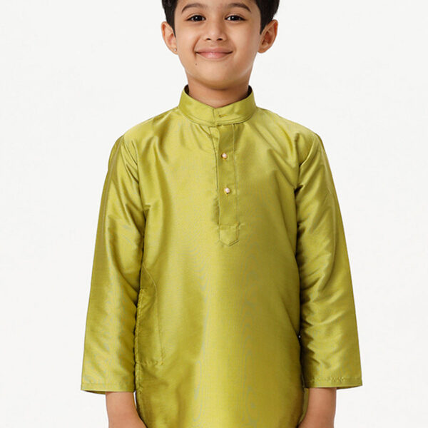 Boys Full Sleeves Parrot Green Shiny Kurta