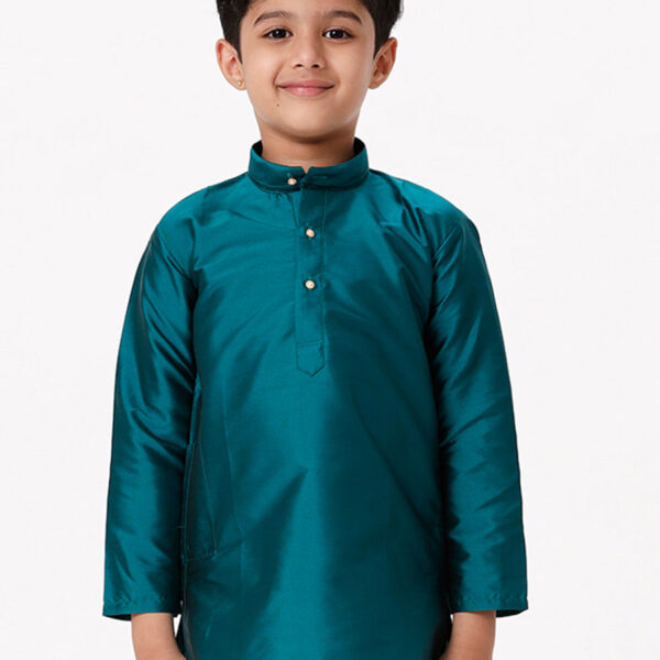 Boys Full Sleeves Dark Green Shiny Kurta