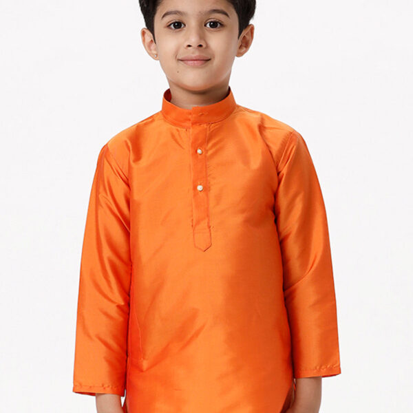 Boys Full Sleeves Orange Shiny Kurta