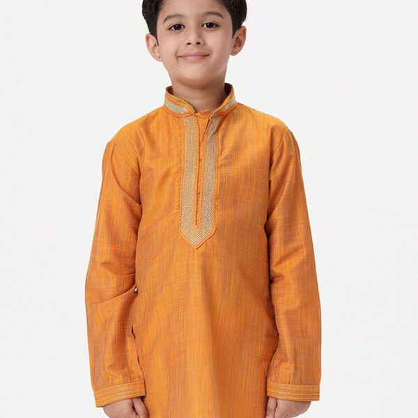 Boys Emerald Full Sleeves Orange Kurta