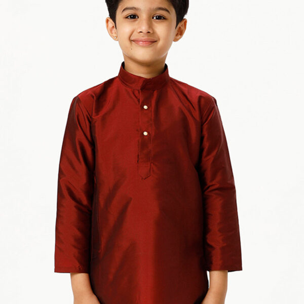 Boys Full Sleeves Maroon Shiny Kurta