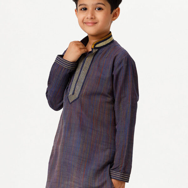 Boys Emerald Full Sleeves Navy Blue Kurta
