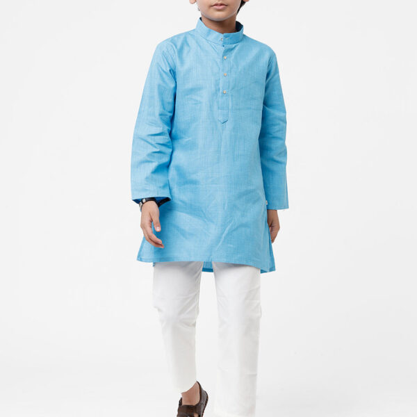Boys Sky Blue Kurta With White Pyjama Set