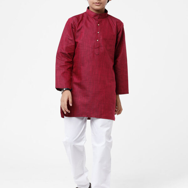 Boys Maroon Kurta With White Pyjama Set