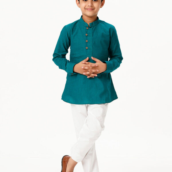 Boys Breeze Cotton Full Sleeves Peacock Green Kurta with Pyjama Pant Combo