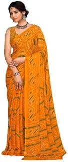Fashion Women's Chiffon Fancy Bandhej Printed Saree With Blouse Piece, Saree for Women, Sarees for Wedding (26502, Unstitched Blouse Piece)