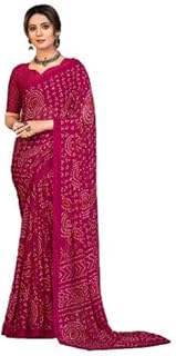 Fashion Women's Chiffon Fancy Bandhej Printed Saree With Blouse Piece, Saree for Women, Sarees for Wedding (26501, Unstitched Blouse Piece)