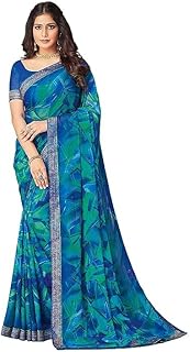 Women's Lace & Printed Chiffon Saree with Blouse