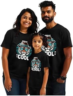 Regular Fit Family Dress Set Matching 3 Husband Wife Matching Clothing T Shirts for 3 Mom Dad Son Daughter Outfit Twinning Clothes for Mother Father Kids Child(fam-cooltiger)