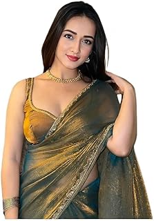 Womens New Bollywood Party Fancy Soft Tissue Silk Embelished Lace Work Saree With Blouse | Saree For Womens