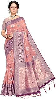 Womens Cotton Woven Banarasi Silk Saree With Unstitched Blouse (KALPANA)