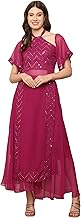 DEEBACO Embroidered Georgette Kurti & Palazzo Indo Western Co-Ord Set For Women's|Halter Neck Short Bell Sleeves|Ladies Party Outfits Summer Collection Stylish Fusion Wear