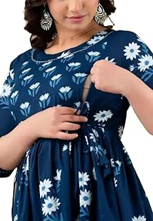 Albela Women's Cotton Floral Printed Maternity Feeding Kurti with Zipper Maternity Gown for Women Feeding Dress