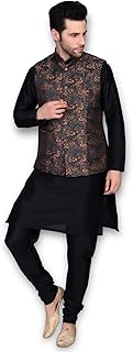 Men's Silk Blend Kurta Churidar Pyjama with Ethnic Bundi Jacket Set