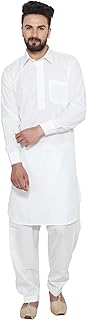 (Since 1958 Men's Soft & Comfortable Cotton Blend Solid Pathani Set-Perfect for Eid & Holi Celebrations