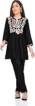 A'SHOO Women's Rayon Co-ord Set – Embroidered Kurti with Pants | Stylish Floral Tunic Top & Bottom Set for Women | Casual Ethnic Wear Co-Ord Set