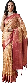 Women's Soft Organza Silk Saree | Banarasi Style Stripes [Leriya] Saree With Unstitched Blouse Piece | Wedding Collection