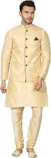 Men's Silk Blend Regular Kurta Churidar Pyjama with Bundi Nehru Jacket/Waistcoat