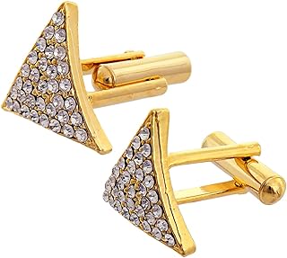 Unique Men Jewelry White Color Stone Gold Plated Sleeve Button Formal Cuff Button Wedding Shirt Button, Suit, Blazer Cufflinks with Matching Tie Pin Gift Set For Men (294-M4C4-A5235-W)