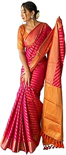 Women's Leriya patola Soft Lichi Silk Banarasi Sarees With Blouse Piece