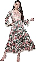 INDO ERA Women Multicolored Embroidered A-Line Ethnic Midi Dresses