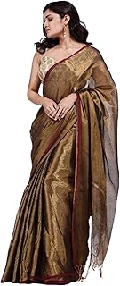 Women Handloom Tissue Saree Ethnic Wear For Occassional Use For Elegance Look Cotton Blended Copper Golden Zari2 And Light Weight