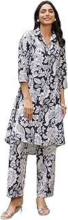 Anarkali Kurta-Set for Women – Cotton Printed Kurta & Straight Pant | Festive Indian Traditional Outfit for Functions & Puja