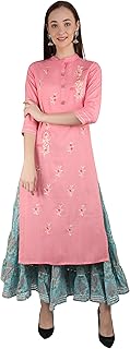 Wardrobe Dress Rayon Straight Kurti with Printed Cotton Skirt for Women & Girls