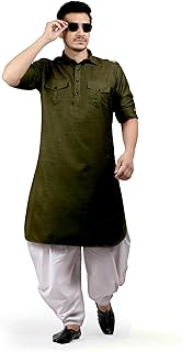 Olive White Dhoti Salwar Pathani Suit for Men's/New Cotton Blend Kurta Pyjama Set