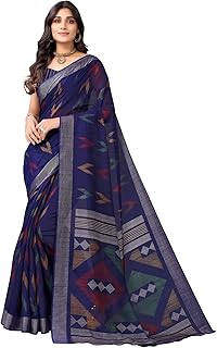 Women's Tassel & Printed Cotton Saree with Blouse