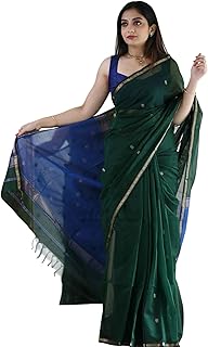 Women's Cotton Linen Saree With Gold-Toned Zari Work & Unstitched Blouse Piece