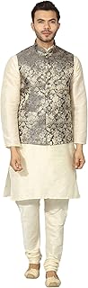 Men's Silk Blend Regular Kurta Churidar Pyjama with Bundi Nehru Jacket/Waistcoat