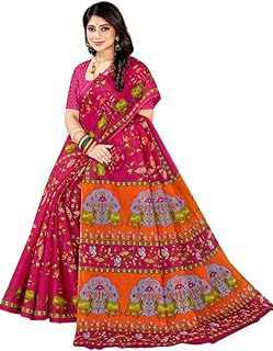 Women's Traditional Multicolour Design Printed Pure Mulmul Cotton Saree