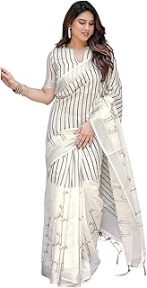 Women's Cotton Linen Printed Saree with Unstitched Blouse Piece