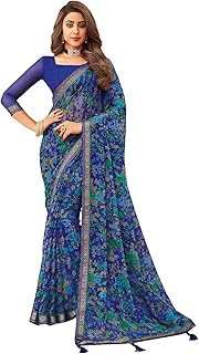 Women's Floral Printed Chiffon Saree with Blouse