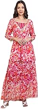 DEEBACO Abstract Print Chiffon Kurti & Sharara with Rayon Inner Top Indo Western Set for Women's|Deep V Neck 3/4 Straight Sleeves Relaxed Fit Cord Set|Ladies Fusion Wear