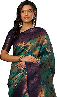 Women's Jacquard Banarasi Soft Silk Saree Pure Silk Kanjivaram With Unstitched Blouse Piece
