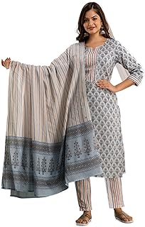 Cotton Dress Kurta with Printed Pants and Dupatta