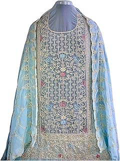 INDIAN LADY SALWAR SUIT FOR WOMEN (UNSTITCHED-FREE SIZE) - LIGHT BLUE COLOR | DRESS MATERIALS | PAKISTANI/INDIAN SUITS SET | ETHNIC/ETHINICC WEAR | HEAVY EMBROIDERY | PATIALA SUITS