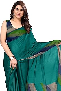 Women's Stylish Chiffon Colorblocked Strips Printed Saree with Blouse Piece