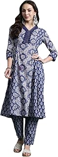 Women's A-Line Pure Cotton Floral Printed Kurta & Pant Set (KS0BL10554)