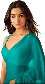 Women's Plain Pure Georgette Saree With Unstitched Blouse Piece (Rocky Aur Rani Ki Prem Kahani Alia Bhatt Saree)